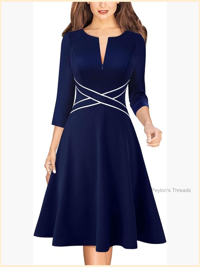 Tweed Colorblock Slim A-Line Dress With Front Zipper